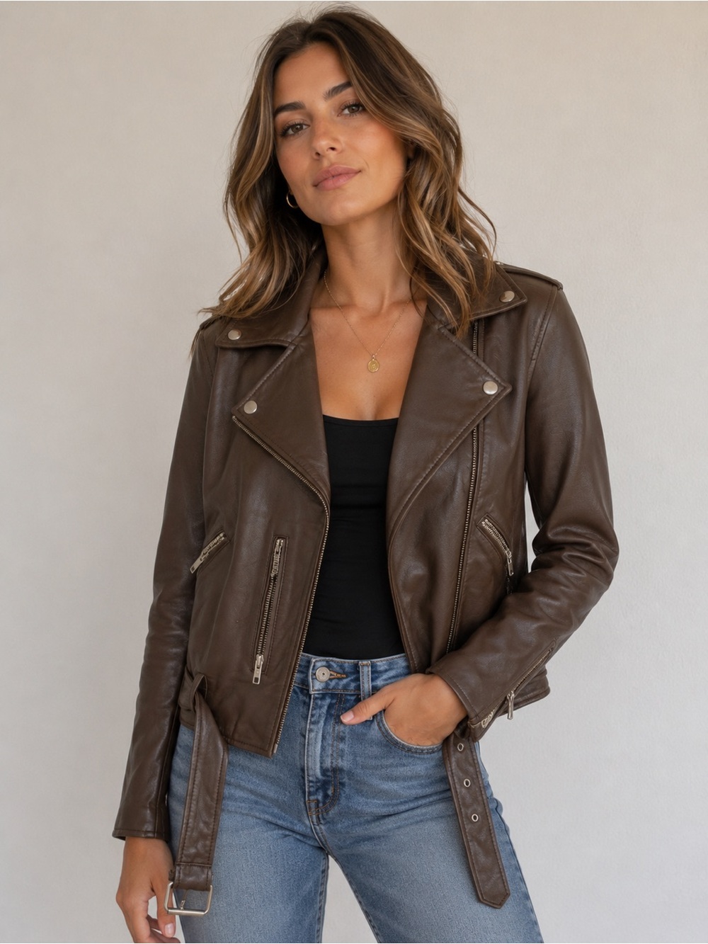 Quince Leather Motorcycle Jacket Women’s XS Brown Edgy Preppy Classic